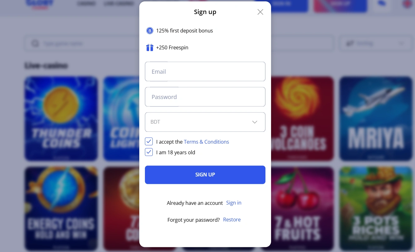 Guide how to download Glory casino app 